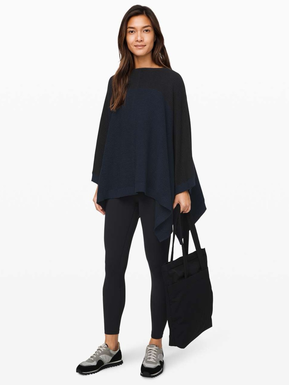 Lululemon It All Lines Up Sweater Poncho Black Navy Ribbed Yak Blend One Size